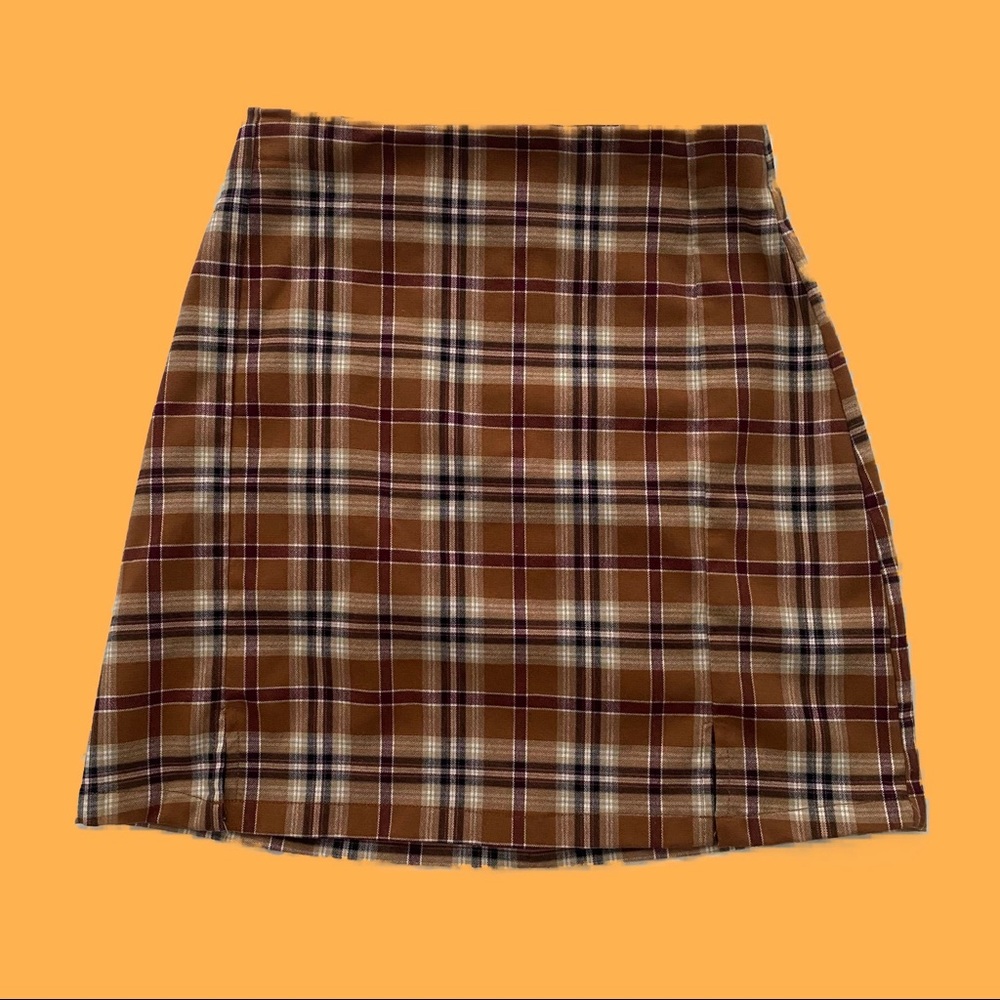 john galt (brandy melville) brown plaid skirt